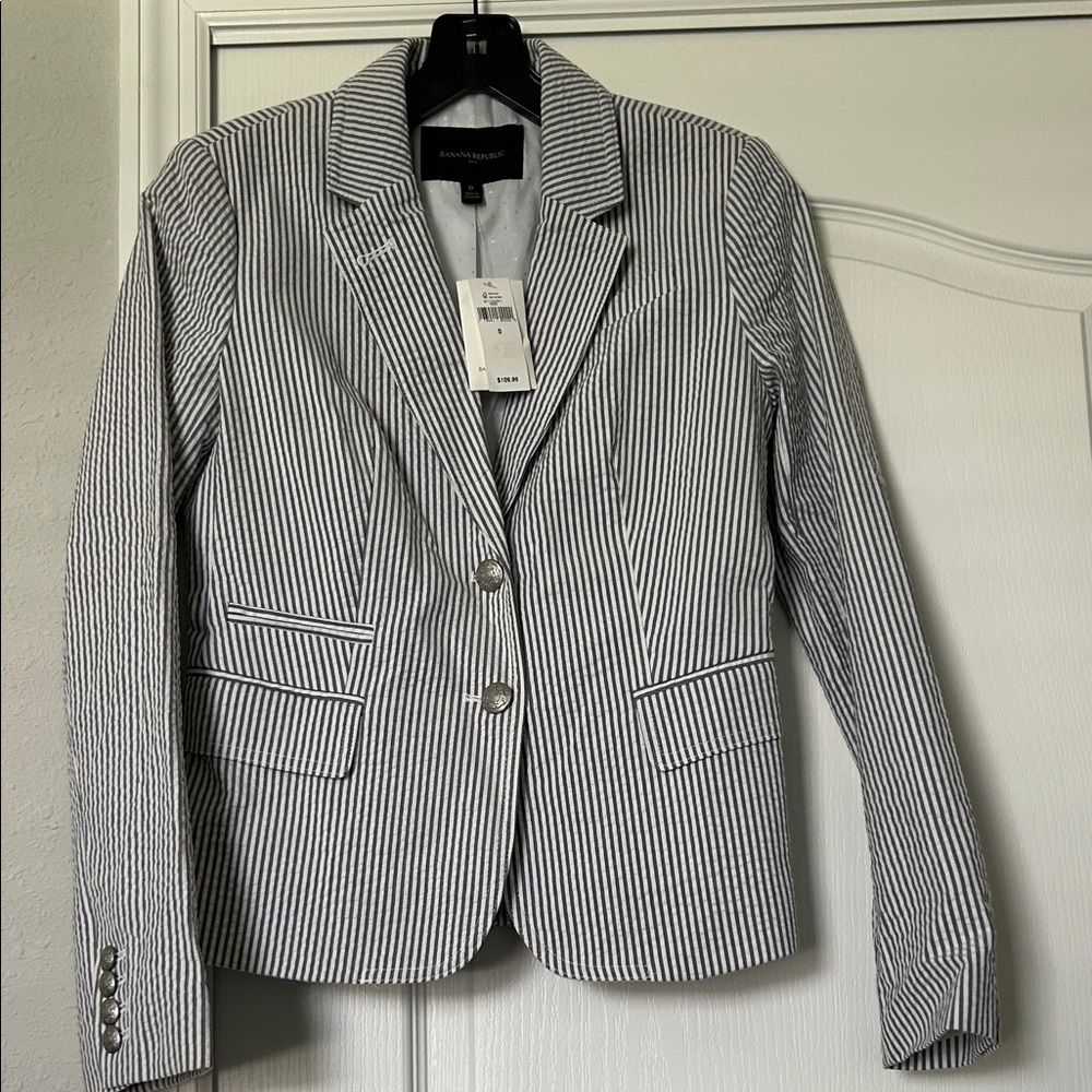 Banana Republic Navy and White Striped Blazer